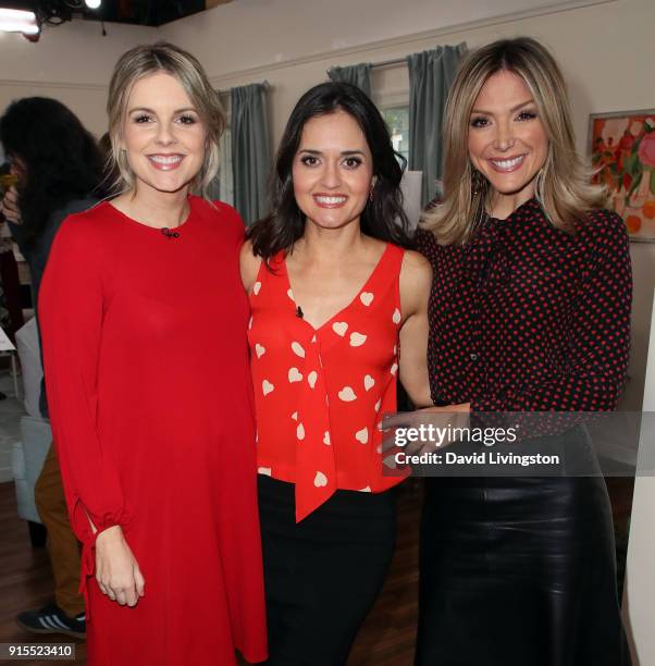 Personality Ali Fedotowsky, actress Danica McKellar and host Debbie Matenopoulos pose at Hallmark's "Home & Family" at Universal Studios Hollywood on...