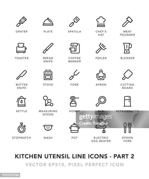 küche-utensil linie symbole - teil 2 - rasp stock-grafiken, -clipart, -cartoons und -symbole