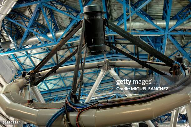 Partial view of a telescope at the Paranal Observatory, some 1150 km north of Santiago, Chile on February 6, 2018. With the installation of...