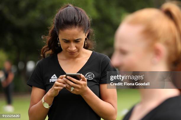 Silver Ferns Vice Captain Maria Folau waits to be interviewed at Auckland Normal Intermediate during the New Zealand Netball Commonwealth Games Team...