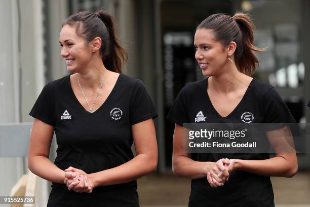 Silver Ferns Ameliaranne Ekenasio and Kayla Cullen during the New Zealand Netball Commonwealth Games Team Announcement on February 8, 2018 in...