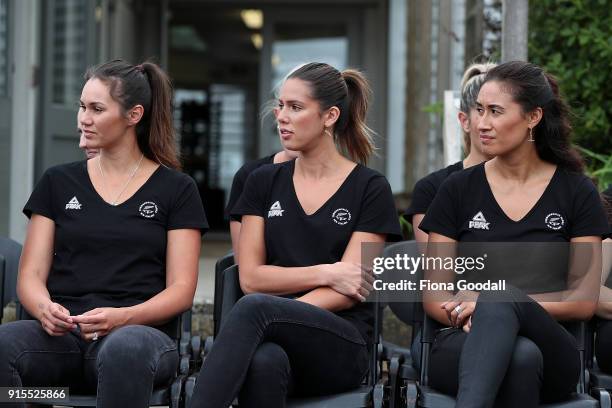 Silver Ferns Ameliaranne Ekenasio, Kayla Cullen and vice captain Maria Folau during the New Zealand Netball Commonwealth Games Team Announcement on...