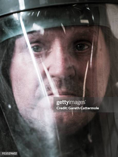 Portrait of furnaceman Billy Smith during the BAFTA masks casting at New Pro Foundries Ltd on February 7, 2018 in London, England. The EE British...