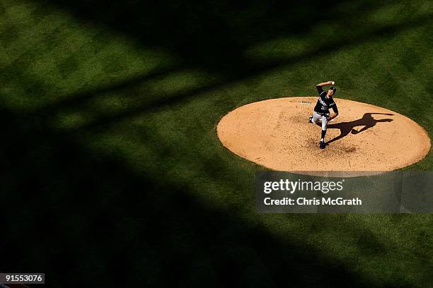 Starting pitcher Ubaldo Jimenez of the Colorado Rockies throws a pitch against the Philadelphia Phillies in Game One of the NLDS during the 2009 MLB...