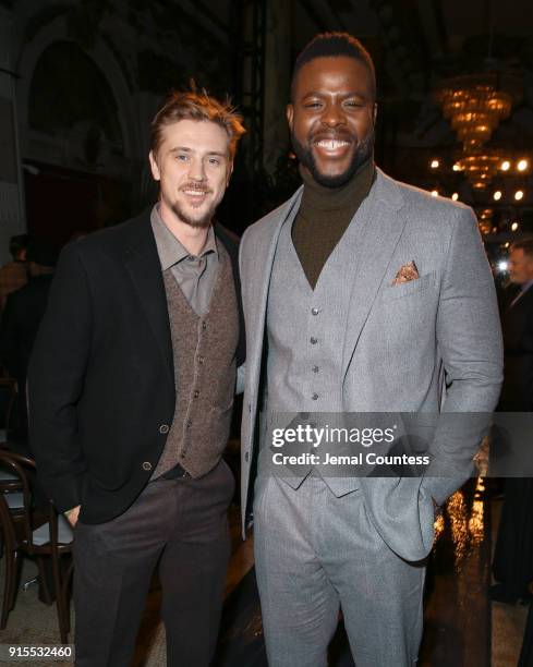 Actors Boyd Holbrook and Winston Duke attend the Joseph Abboud Men's Fashion Show during New York Fashion Week Mens' at Hotel Wolcott Ballroom on...
