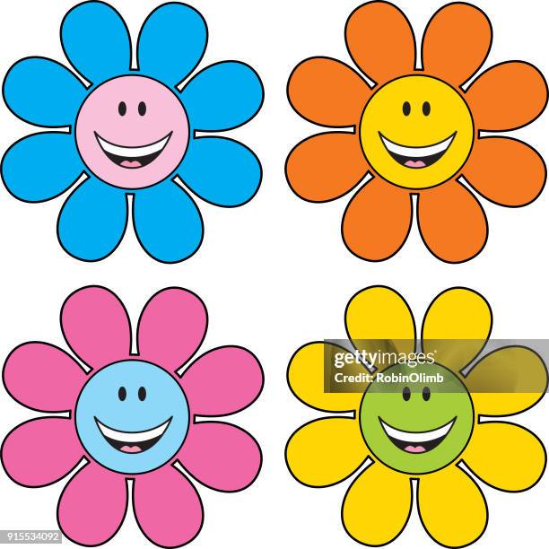stockillustraties, clipart, cartoons en iconen met happy face bloemen pictogrammen - bloemblaadje