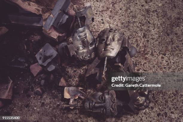 Masks are broken from their moulds during the BAFTA masks casting at New Pro Foundries Ltd on February 7, 2018 in London, England. The EE British...