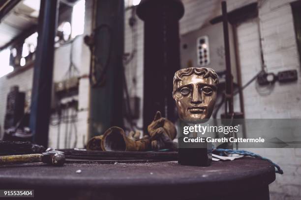 General view of a mask during the BAFTA masks casting at New Pro Foundries Ltd on February 7, 2018 in London, England. The EE British Academy Film...