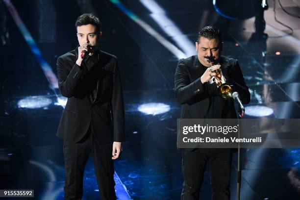 Diodato and Roy Paci attend the first night of the 68. Sanremo Music Festival on February 6, 2018 in Sanremo, Italy.