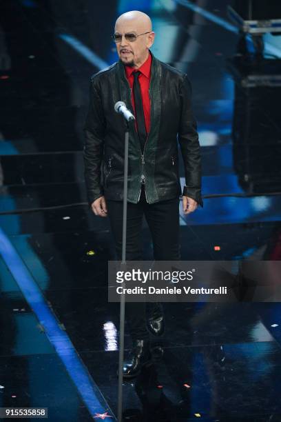Enrico Ruggeri attends the second night of the 68. Sanremo Music Festival on February 7, 2018 in Sanremo, Italy.
