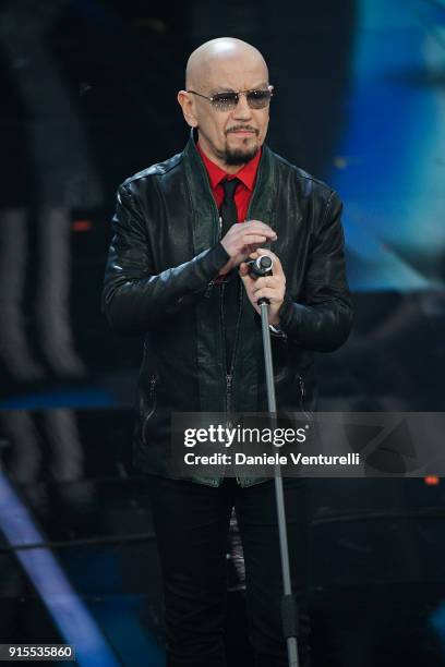 Enrico Ruggeri attends the second night of the 68. Sanremo Music Festival on February 7, 2018 in Sanremo, Italy.