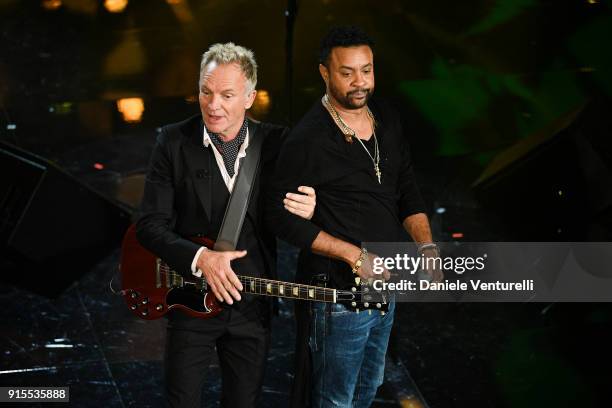 Sting and Shaggy attend the second night of the 68. Sanremo Music Festival on February 7, 2018 in Sanremo, Italy.