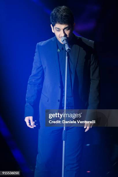 Mirkoeilcane attends the second night of the 68. Sanremo Music Festival on February 7, 2018 in Sanremo, Italy.