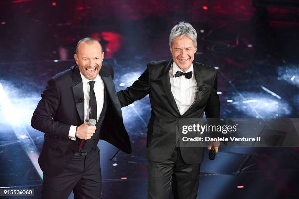 Biagio Antonacci and Claudio Baglioni attend the second night of the 68. Sanremo Music Festival on February 7, 2018 in Sanremo, Italy.