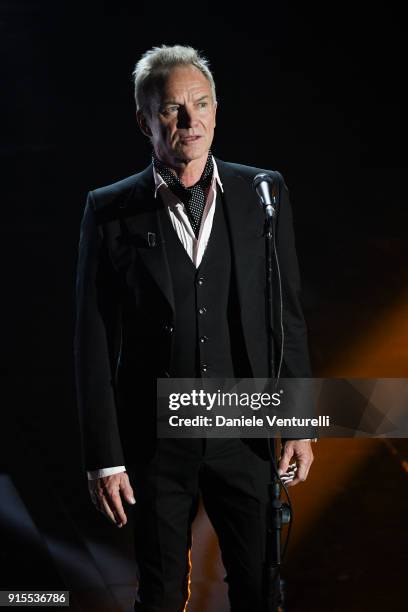 Sting attends the second night of the 68. Sanremo Music Festival on February 7, 2018 in Sanremo, Italy.