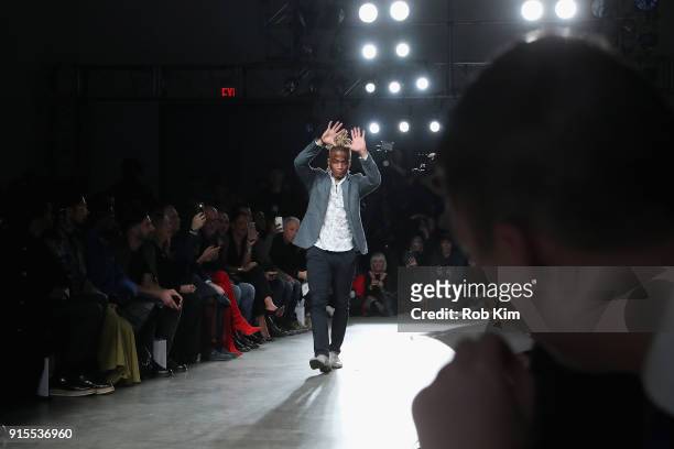 Buster Skrine walks the runway at the Blue Jacket Fashion Show to benefit the Prostate Cancer Foundation on February 7, 2018 in New York City.