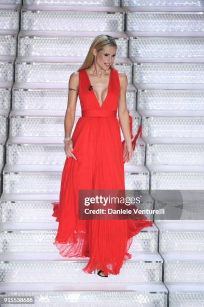 Michelle Hunziker attends the second night of the 68. Sanremo Music Festival on February 7, 2018 in Sanremo, Italy.