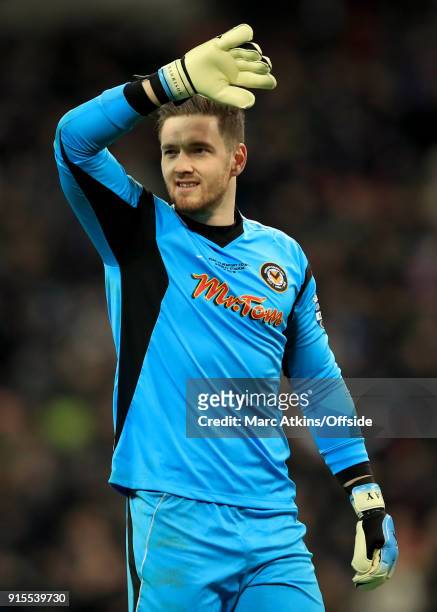 Newport County goalkeeper Joe Day during the FA Cup Fourth Round replay between Tottenham Hotspur and Newport County at Wembley Stadium on February...
