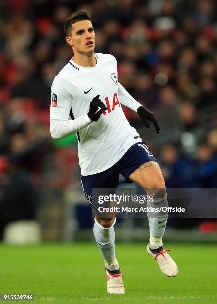 Erik Lamela of Tottenham Hotspurduring the FA Cup Fourth Round replay between Tottenham Hotspur and Newport County at Wembley Stadium on February 7,...