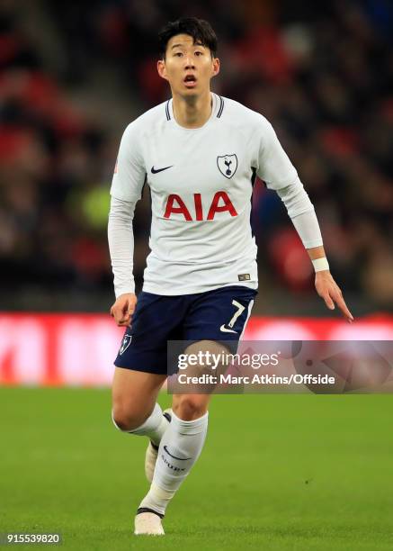 Son Heung-min of Tottenham Hotspur during the FA Cup Fourth Round replay between Tottenham Hotspur and Newport County at Wembley Stadium on February...