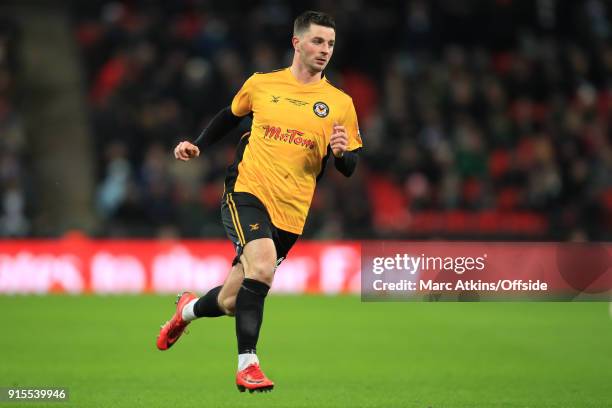 Padraig Amond of Newport County during the FA Cup Fourth Round replay between Tottenham Hotspur and Newport County at Wembley Stadium on February 7,...