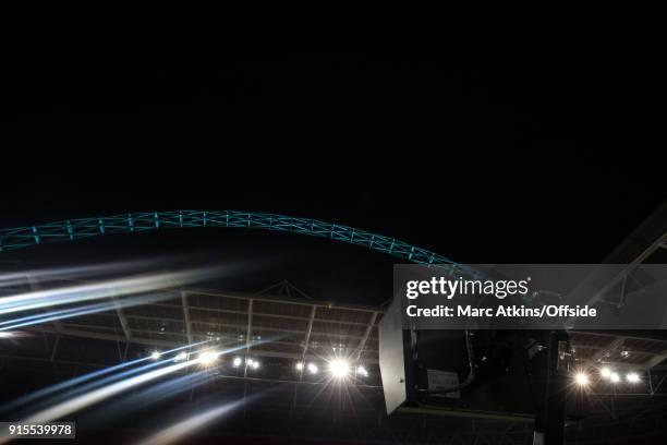 General view of of the Wembley Stadium arch during the FA Cup Fourth Round replay between Tottenham Hotspur and Newport County at Wembley Stadium on...