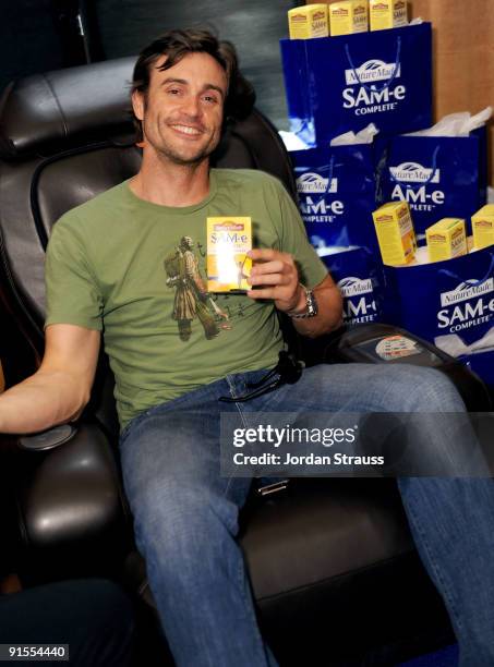 Actor Daniel Goddard poses in the Daytime Emmy official gift lounge produced by On 3 Productions held at The Orpheum Theatre on August 29, 2009 in...