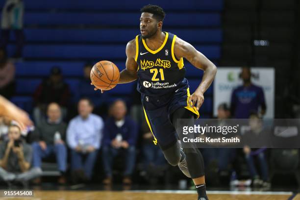 Jamil Wilson of the Fort Wayne Mad Ants handles the ball against the Greensboro Swarm during the NBA G-League on February 7, 2018 at Greensboro...