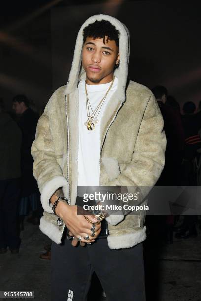 Professional basketball player Kelly Oubre Jr. Attends the Raf Simons runway show during New York Fashion Week Mens' on February 7, 2018 in New York...