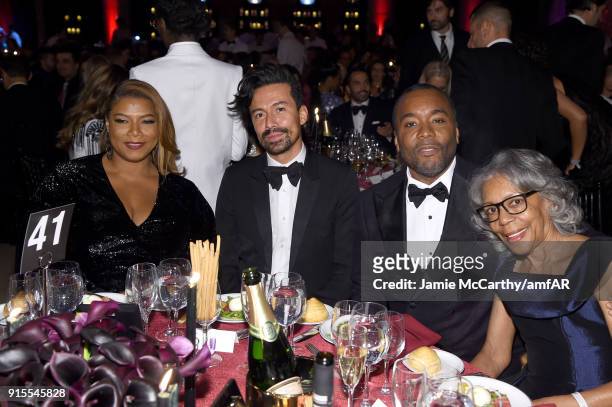 Queen Latifah, Jahil Fisher, Honoree Lee Daniels and Clara Watson attend the 2018 amfAR Gala New York at Cipriani Wall Street on February 7, 2018 in...