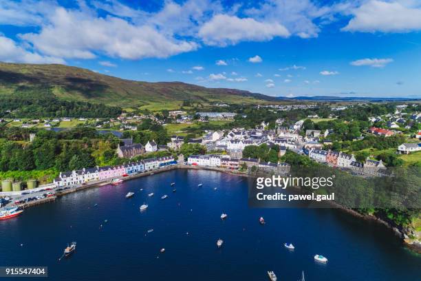 portree town aerial, scotland - portree stock pictures, royalty-free photos & images