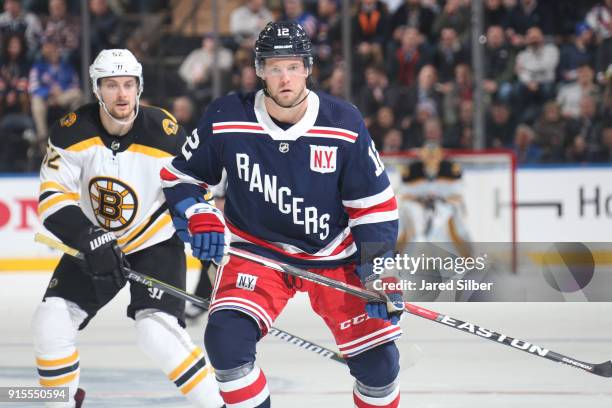 Peter Holland of the New York Rangers skates against the Boston Bruins at Madison Square Garden on February 7, 2018 in New York City.
