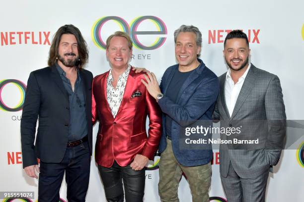 Kyan Douglas, Carson Kressley, Thom Filicia, and Jai Rodriguez attend the premiere of Netflix's "Queer Eye" Season 1 at Pacific Design Center on...