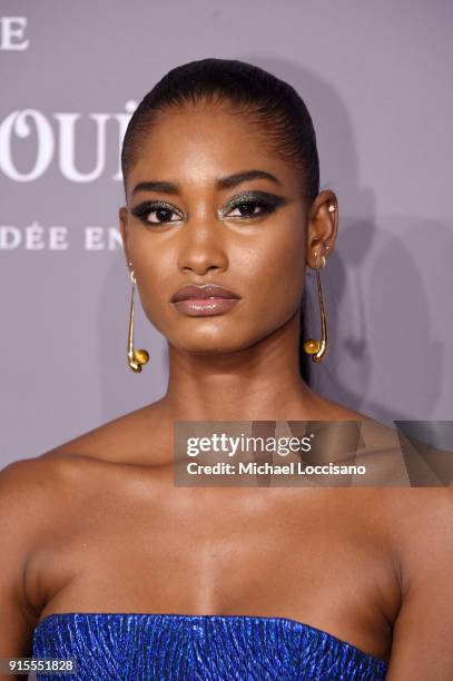 Model Melodie Monrose attends the 2018 amfAR Gala New York at Cipriani Wall Street on February 7, 2018 in New York City.