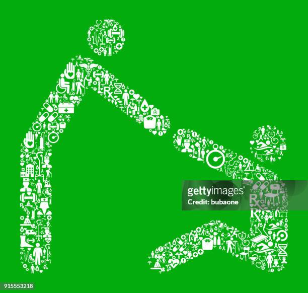helping hand  green medical rehabilitation physical therapy - stick figure doctor stock illustrations