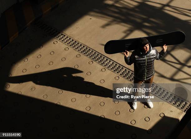 Australian Snowboarder Scotty James poses during previews ahead of the PyeongChang 2018 Winter Olympic Games at Alpensia Ski Resort on February 8,...