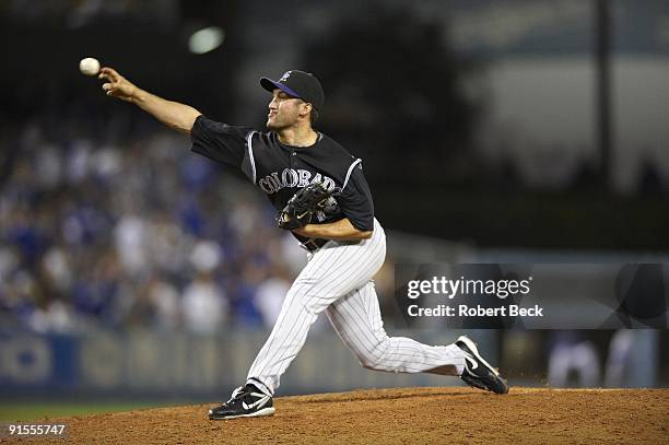 Colorado Rockies Huston Street in action, pitching vs Los Angeles Dodgers. Los Angeles, CA 10/2/2009 CREDIT: Robert Beck