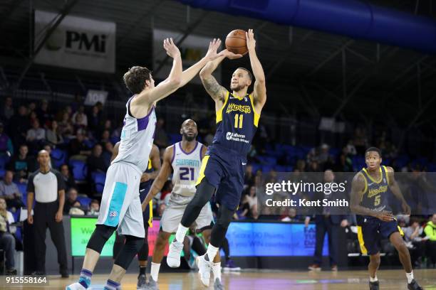 Trey McKinney-Jones of the Fort Wayne Mad Ants shoots the ball against the Greensboro Swarm during the NBA G-League on February 7, 2018 at Greensboro...