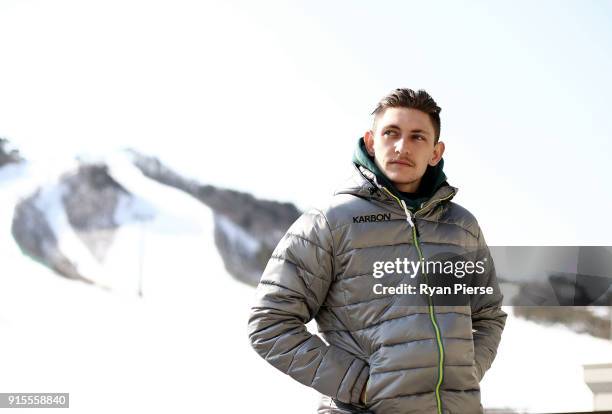 Australian Figure Skater Harley Windsor poses during previews ahead of the PyeongChang 2018 Winter Olympic Games at Alpensia Ski Resort on February...