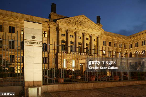 The German Bundesrat, or Federal Council, stands illuminated on October 7, 2009 in Berlin, Germany. The Bundesrat represents Germany's 16 Laender, or...