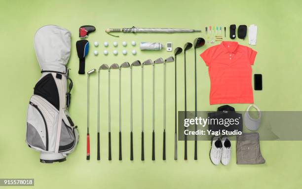 golf item  knolling style - knolling concept stock pictures, royalty-free photos & images