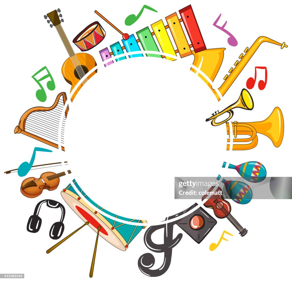 Science Music Instruments Border Border Template With Musicnotes And Instruments High-Res Vector Graphic ...