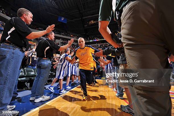 Tully Bevilaqua of the Indiana Fever is introduced prior to Game Four of the WNBA Finals on October 7, 2009 at Conseco Fieldhouse in Indianapolis,...