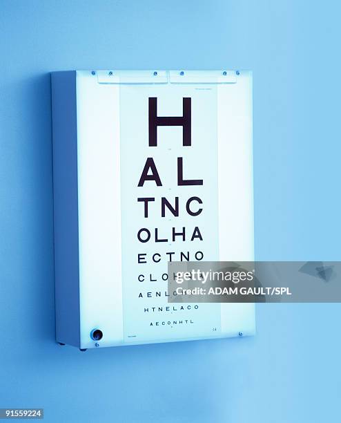 eye chart mounted on lightbox - caixa de luz imagens e fotografias de stock