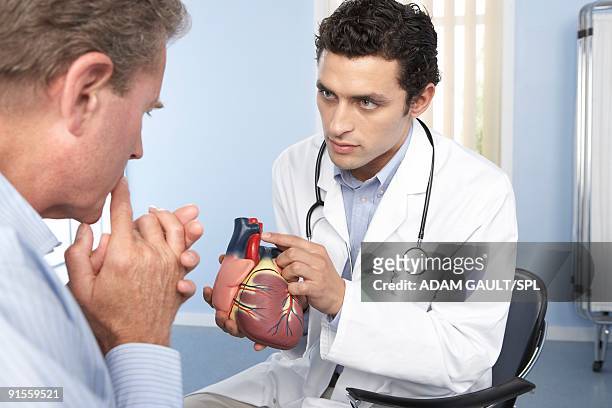 doctor conversing with patient about heart - cardiologist bildbanksfoton och bilder