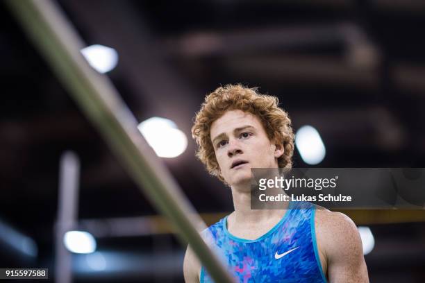 Shawnacy Barber of Canada during Men's Pole Vault at PSD Bank Indoor Athletics Meeting on February 6, 2018 in Duesseldorf, Germany.