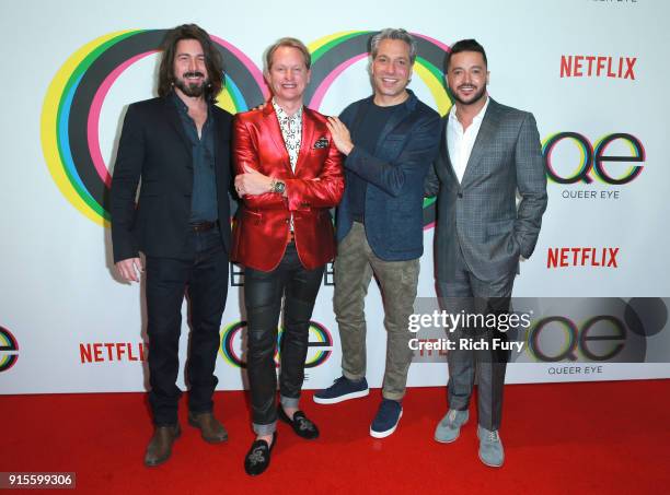 Kyan Douglas, Carson Kressley, Thom Filicia, and Jai Rodriguez attend Netflix's Queer Eye premiere screening and after party on February 7, 2018 in...