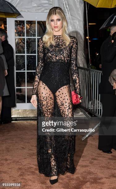 Model Devon Windsor is seen arriving to the 2018 amfAR Gala New York at Cipriani Wall Street on February 7, 2018 in New York City.