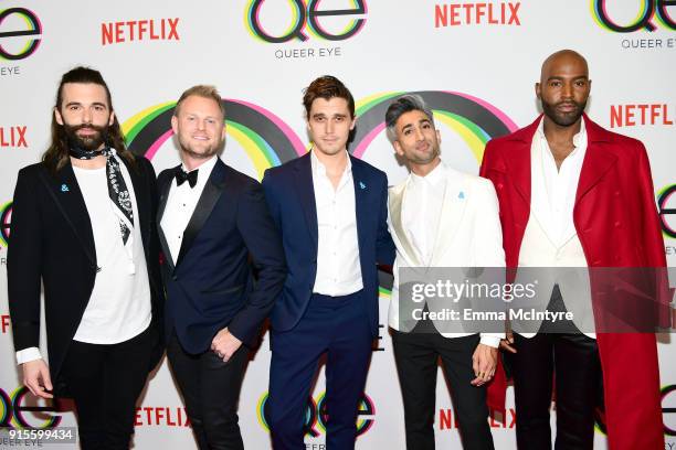 Jonathan Van Ness, Bobby Berk, Antoni Porowski, Tan France, and Karamo Brown attend the premiere of Netflix's "Queer Eye" Season 1 at Pacific Design...