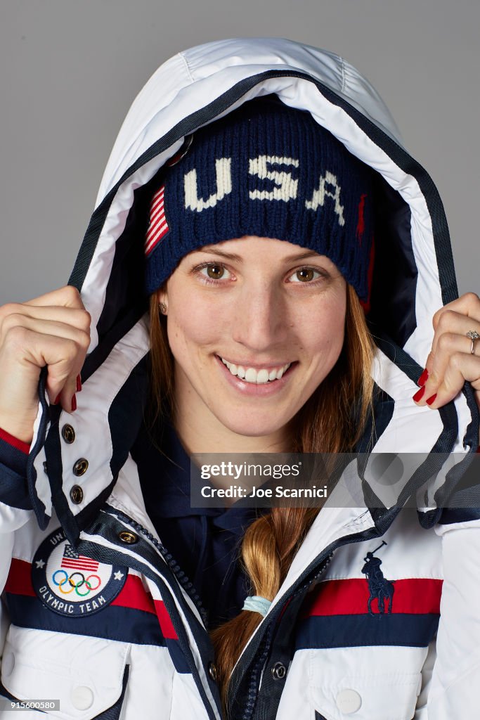 Team USA flag bearer Erin Hamlin poses for a photo wearing her Polo